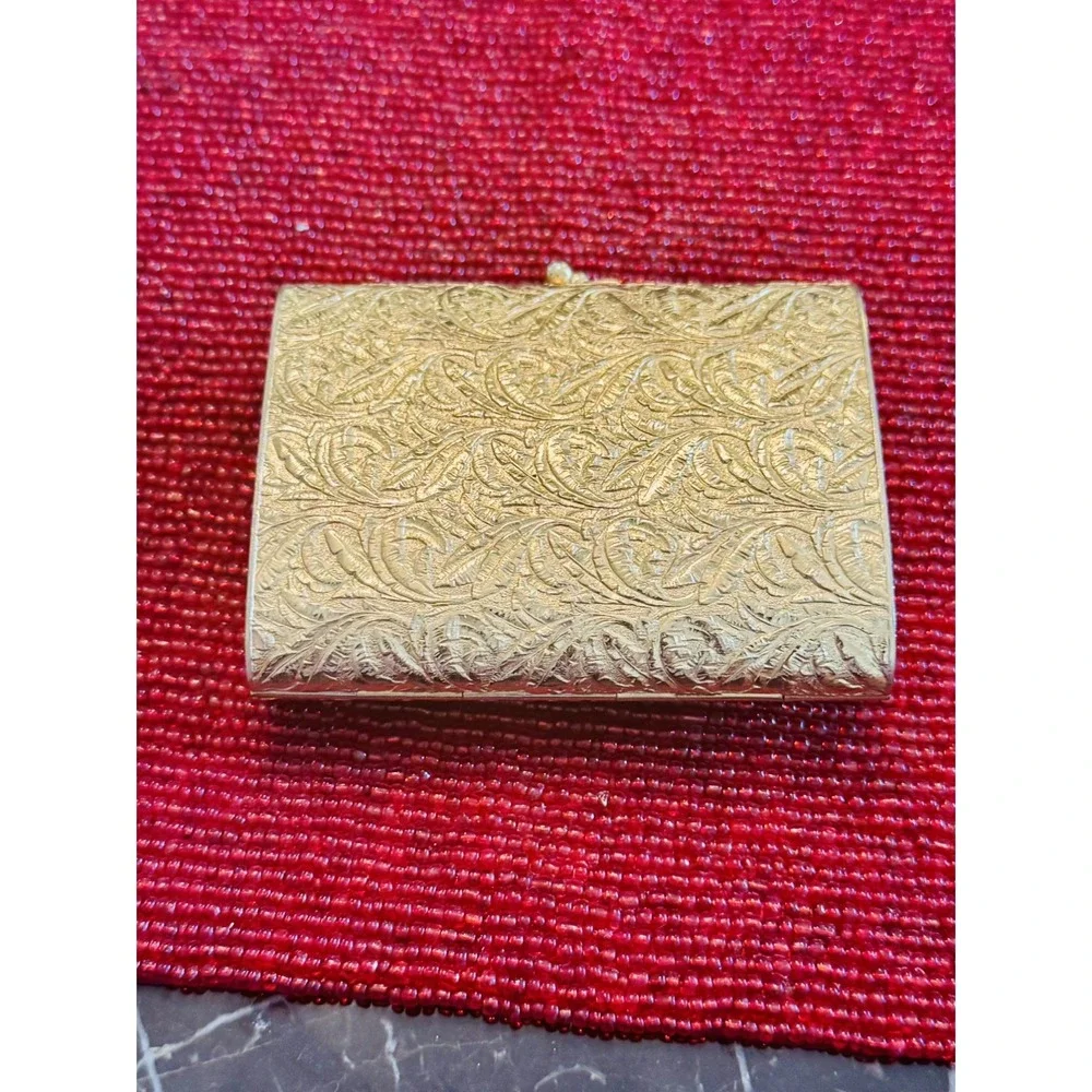 Vintage Gold Tone Engraved Cigarette Case Floral Scroll Pocket Holder Retro